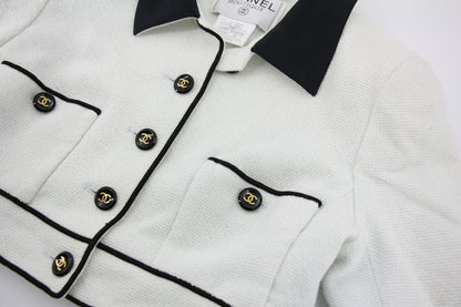 Chanel Vintage P95 Wool Coco Button White Light Green Short Jacket