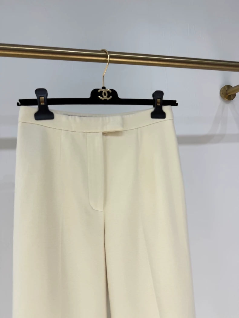 Loro Piana 100% Wool Cream White Wide-Leg Pants