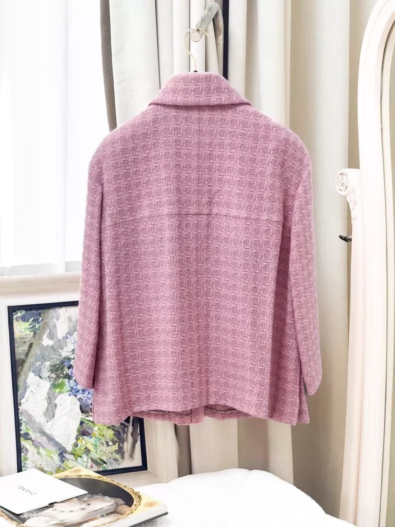 Chanel 19B Pink Houndstooth Tweed Jacket – Wararni.com