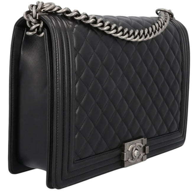 Chanel Black Large Maxi Quilted Lambskin Leather Boy Crossbody Bag