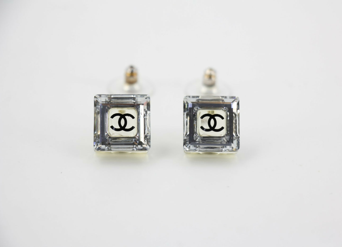 Chanel Vintage 05A Acrylic Mirror Square Semi-Transparent Earrings