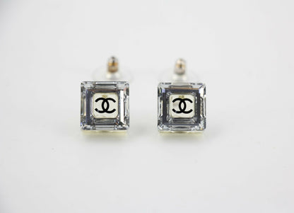 Chanel Vintage 05A Acrylic Mirror Square Semi-Transparent Earrings
