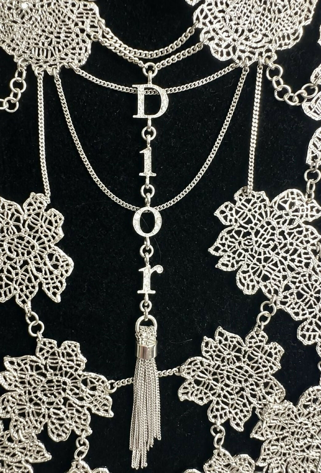 Christian Dior ‘Mata Hari’ Vintage Long Collar Bib Floral Crystal Statement Necklace ultra rare