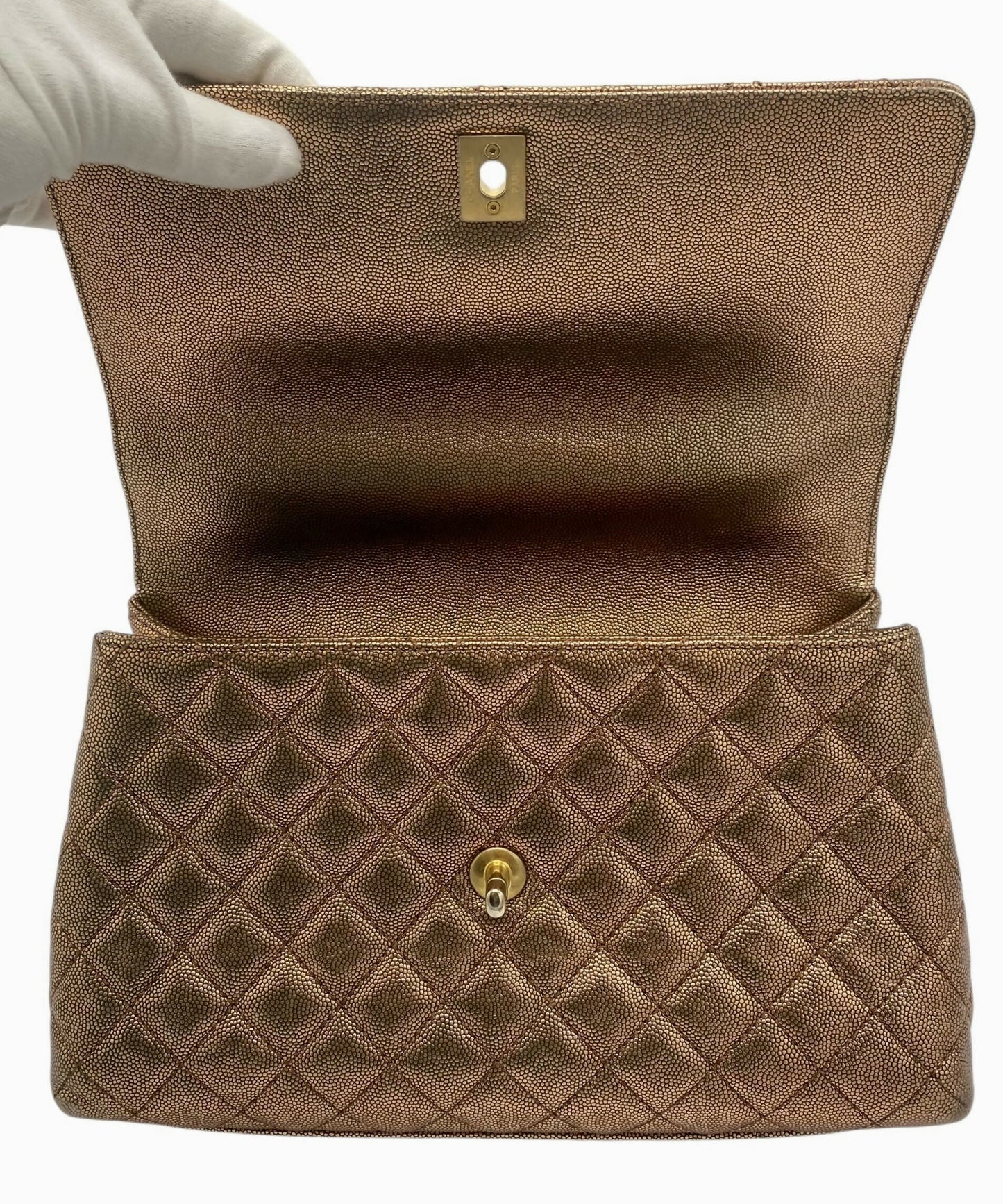 Chanel 19A Medium Coco Handle Metallic Copper Caviar Timeless Bag