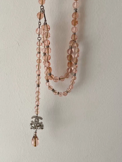 Chanel 23S Pink Crystal Diamond Bow Necklace/Waist Chain
