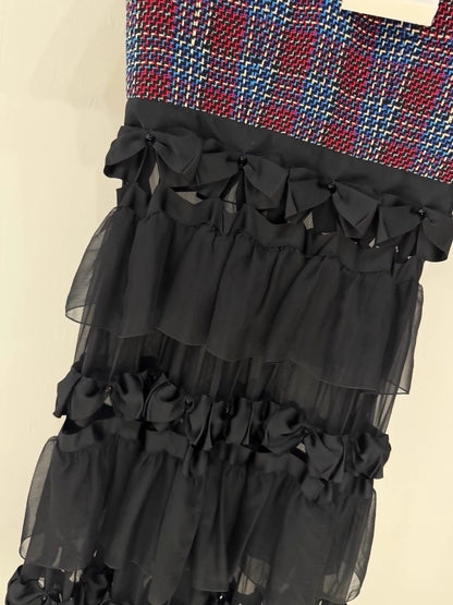 Chanel 23C black, Red and Blue Lace Bow Dress