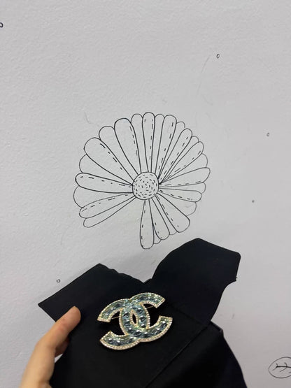 Chanel 23C Exquisite Blue Mermaid Tear Glass Double C Brooch