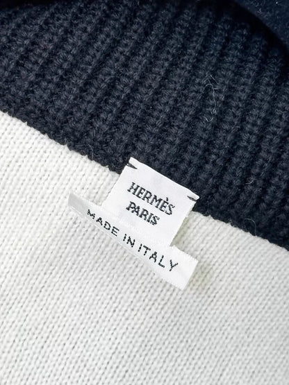 Hermes black and white cashmere knit cardigan/robe jacket with belt