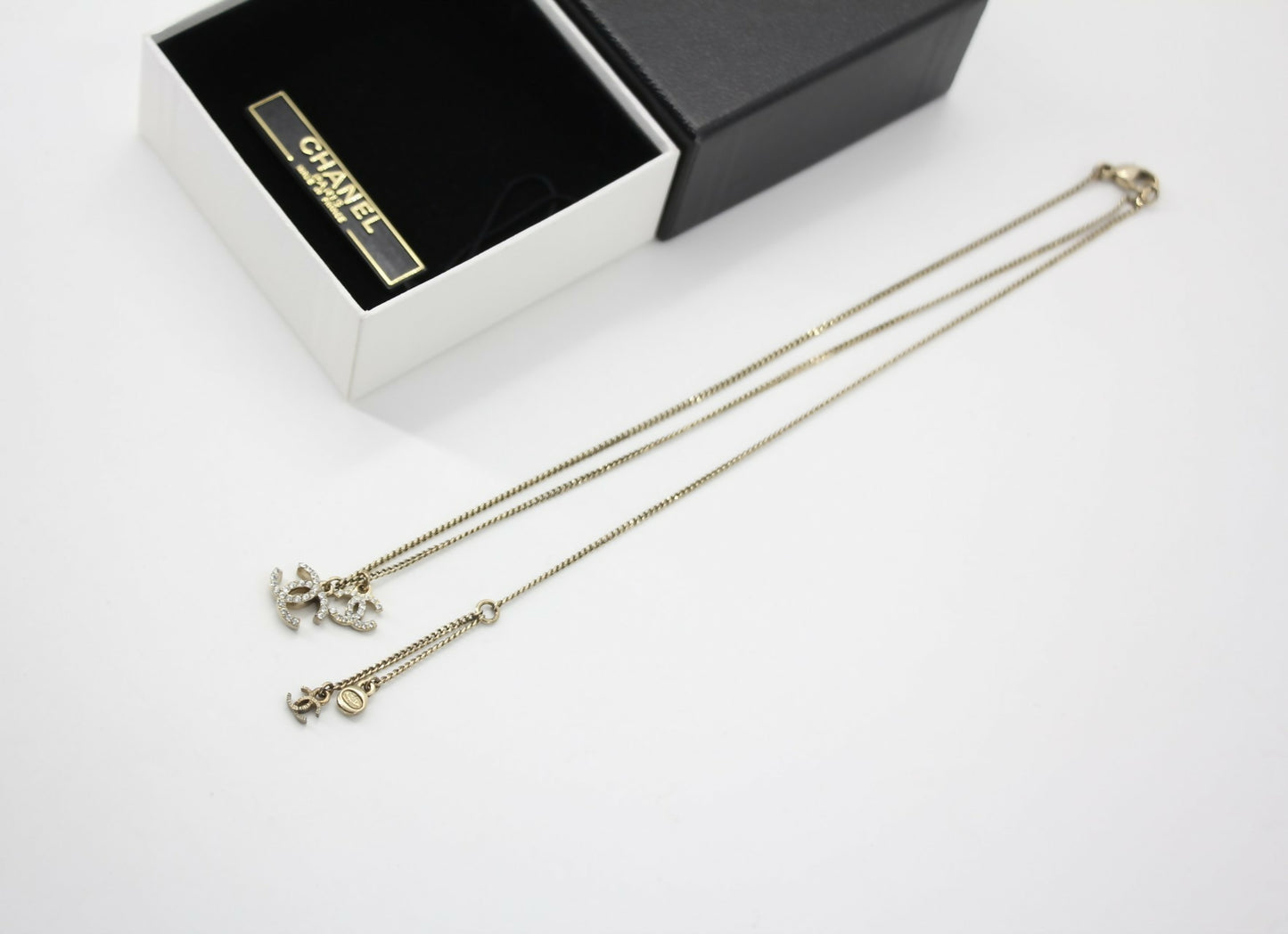 Chanel Vintage 09P Rhinestone Two CC Necklace
