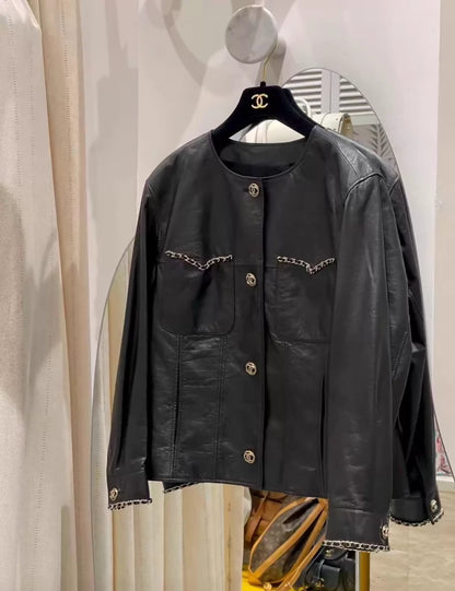 Chanel 24B Leather Jacket with Chain