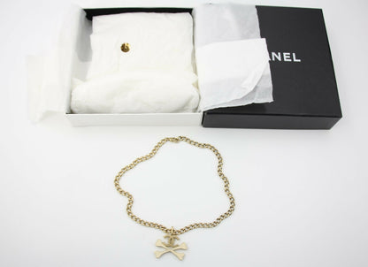 Chanel Vintage 03P Gold-plated CC Enamel White Skull Necklace