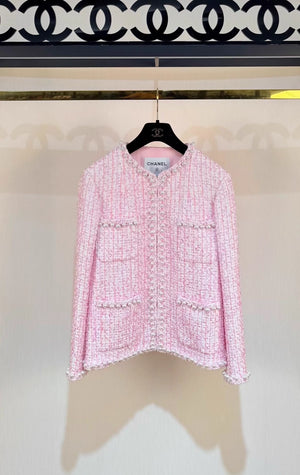 Chanel 25p Pink tweed Pearl Jacket