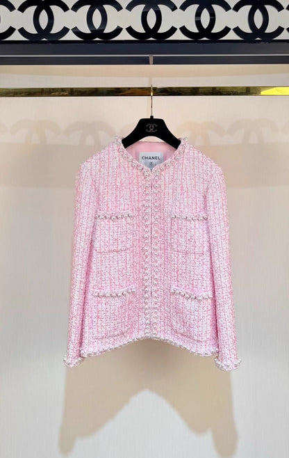 Chanel 25p Pink tweed Pearl Jacket
