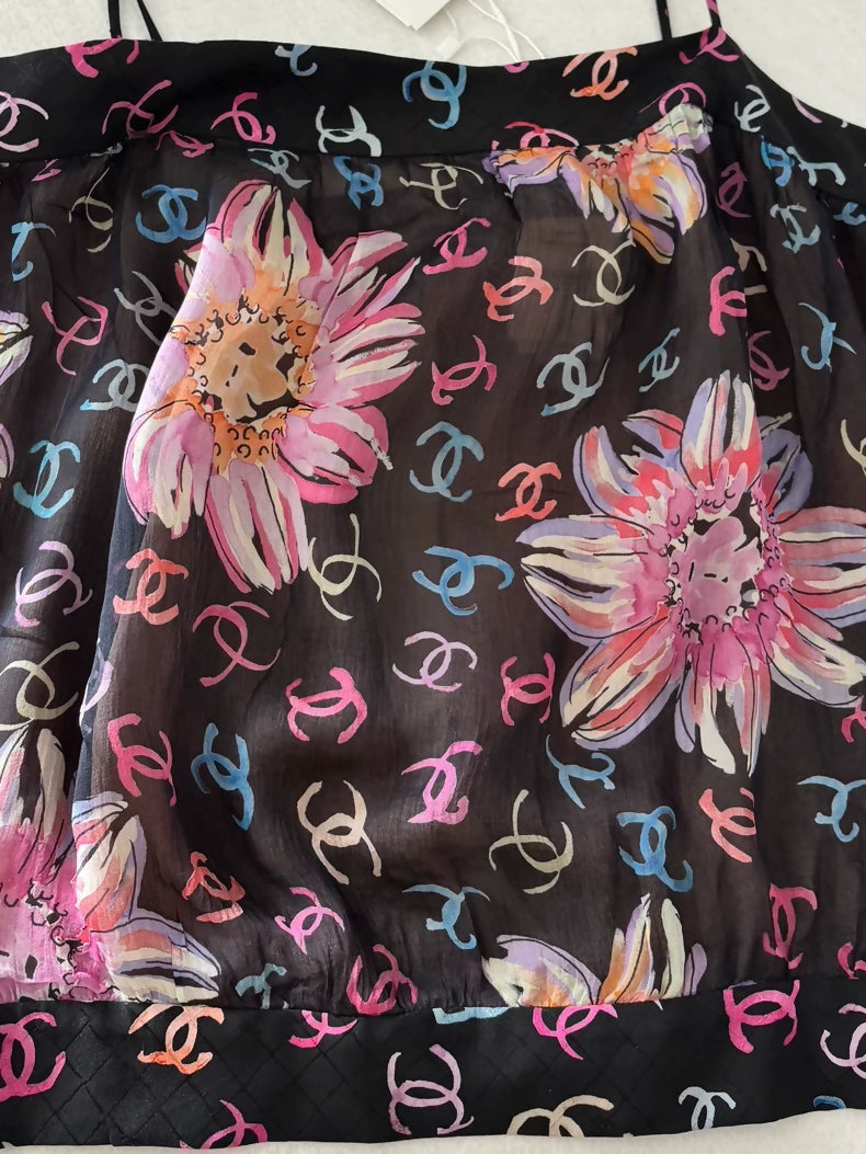 Chanel 24S Color All-Over Camellia Double CC logo Silk top