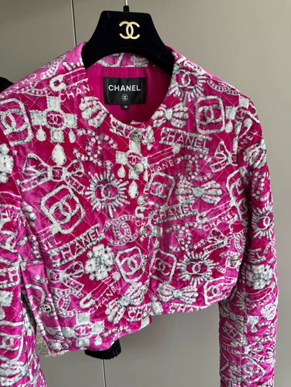 Chanel 23N Pink Jeweled CC Logo Jacket