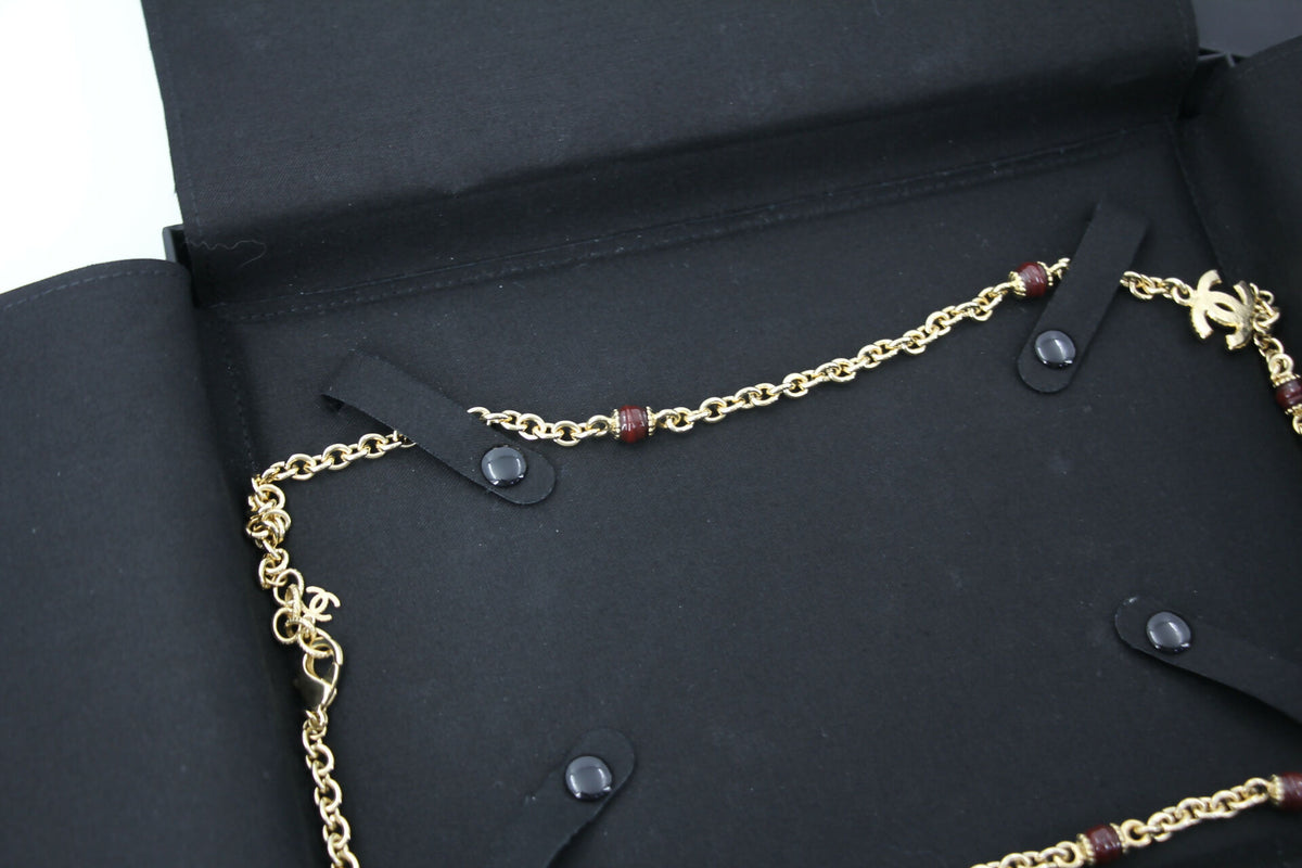Chanel 23A Metal Enamel Burgundy Long Necklace