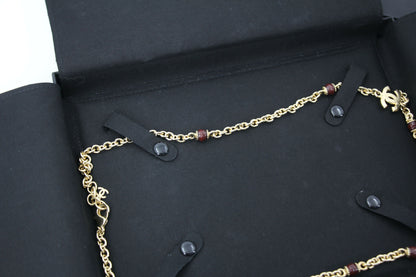 Chanel 23A Metal Enamel Burgundy Long Necklace