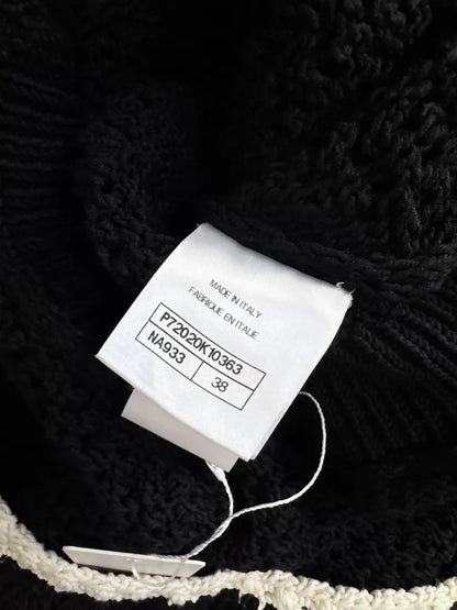 Chanel 22C Black and White Woven Camellia Button-Down Dress