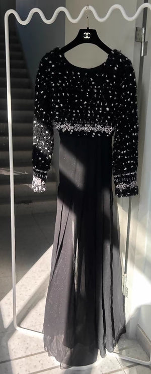 Chanel 2022 black embroidered silk dress