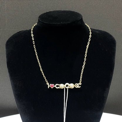 Chanel 17P gold letter pearl necklace