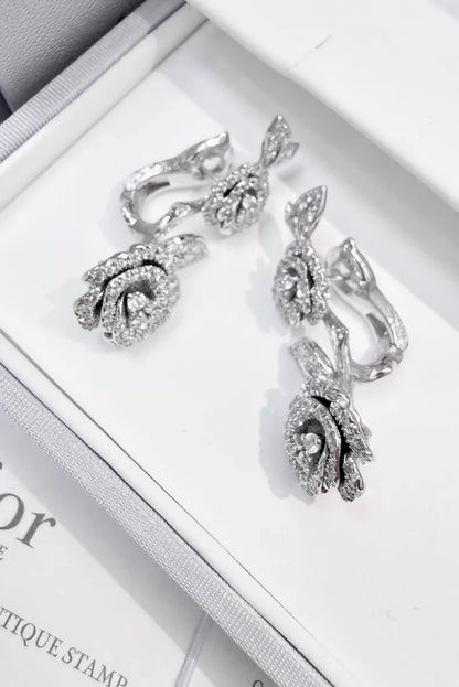 Dior Rose Bagatelle collection white gold full diamond rose earrings