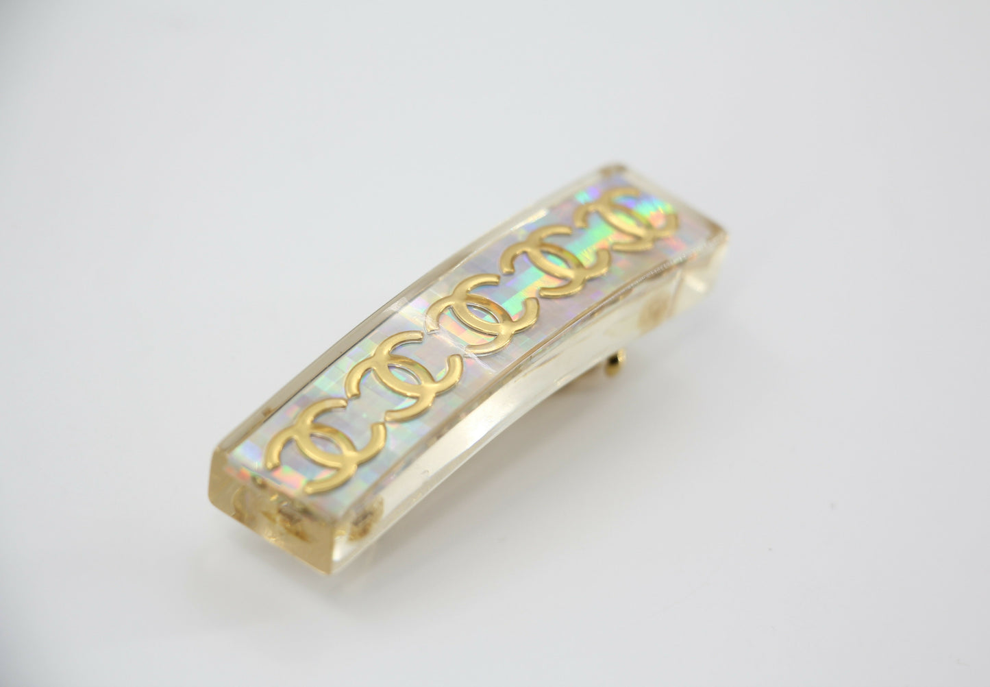 Chanel Vintage 97P Resin Iridescent Resin Five Gold-Tone CC Logos Hair Clip