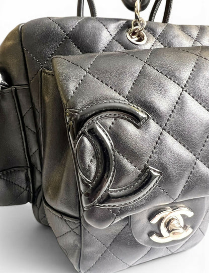 Chanel 2005 Small Cambon Reporter Black Lambskin Handbag SHW