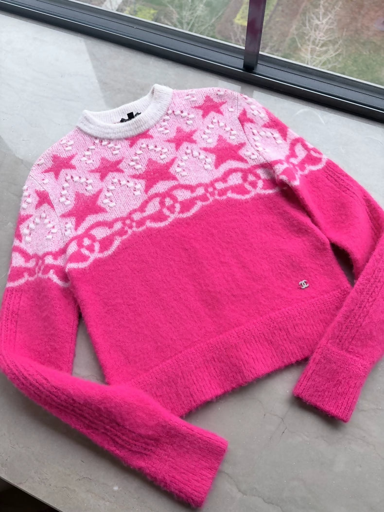 Chanel 23N Pink Cashmere Ski Sweater
