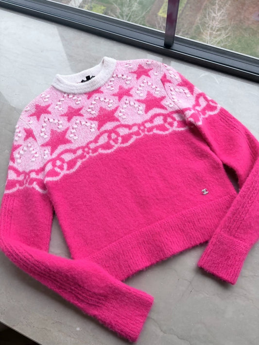 Chanel 23N Pink Cashmere Ski Sweater