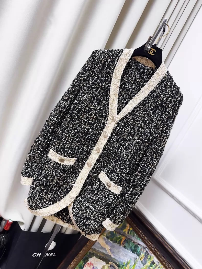 Chanel 19A tweed Egyptian gold thread knit cardigan