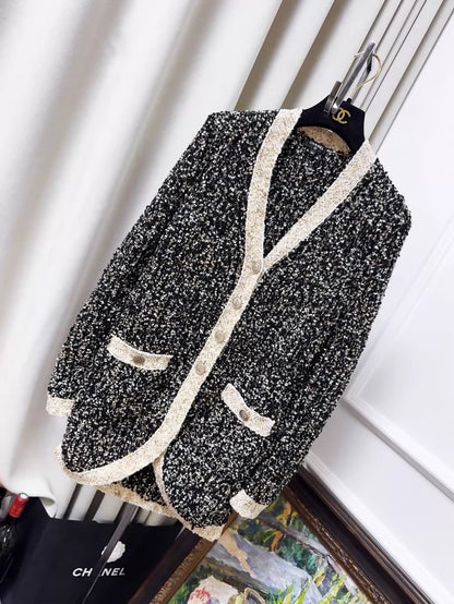 Chanel 19A tweed Egyptian gold thread knit cardigan