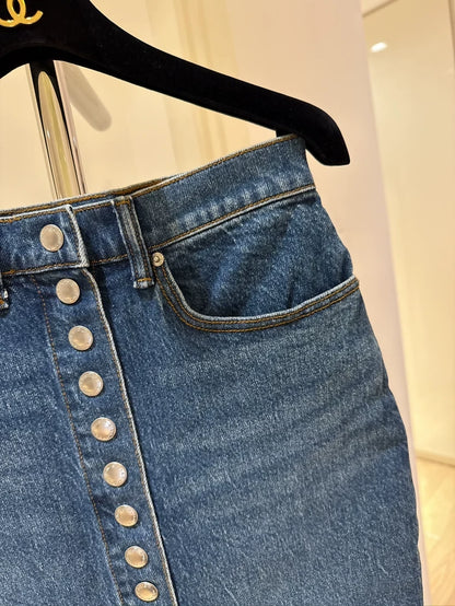 Alexander Wang washed denim straight-button denim midi skirt