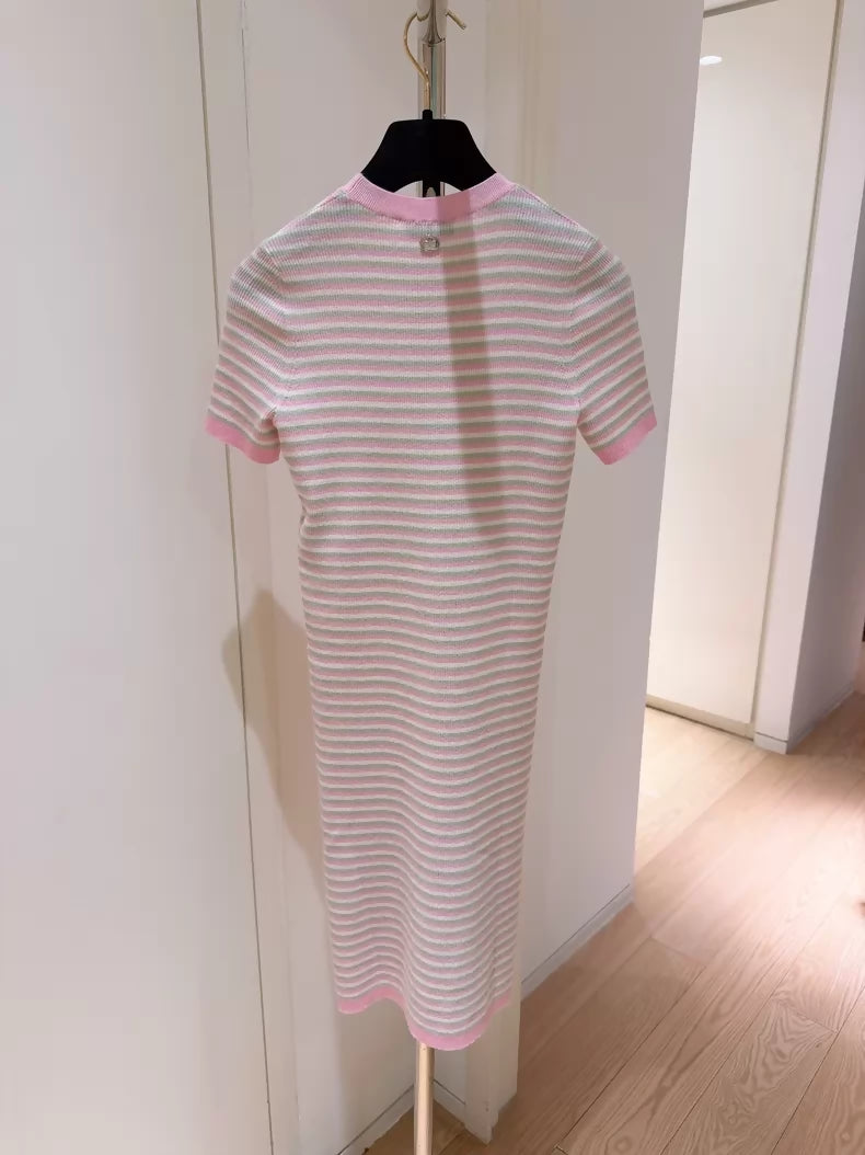 Chanel 25B Colorful Striped Coco Chanel Portrait Cashmere Knit Dress