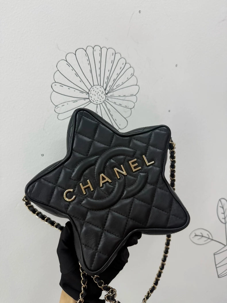 Chanel 24c star bag in black leather gold hardware