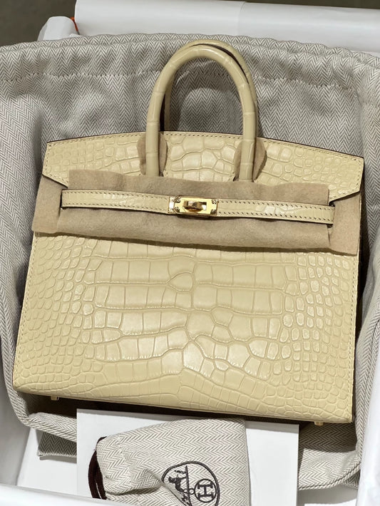 Hermes Birkin 20 Y1 vanille matte Alligator leather gold hardware