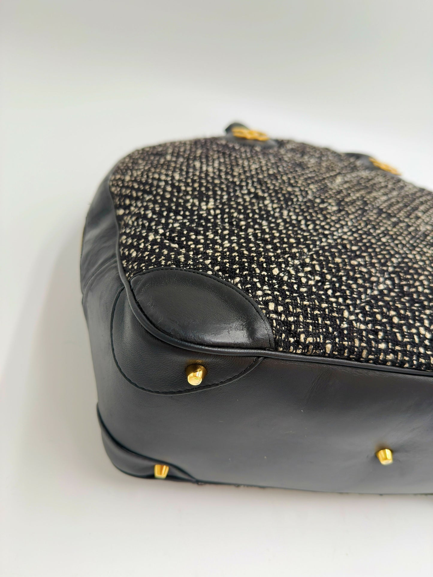 Chanel 1992 Half Moon Top Handle Bag – Black Tweed & Leather with Gold Hardware