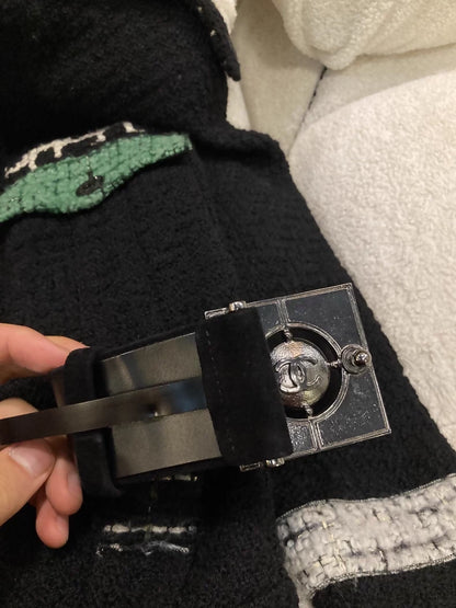 Chanel 2009 Black and Green Military Shoulder Coat with Belt