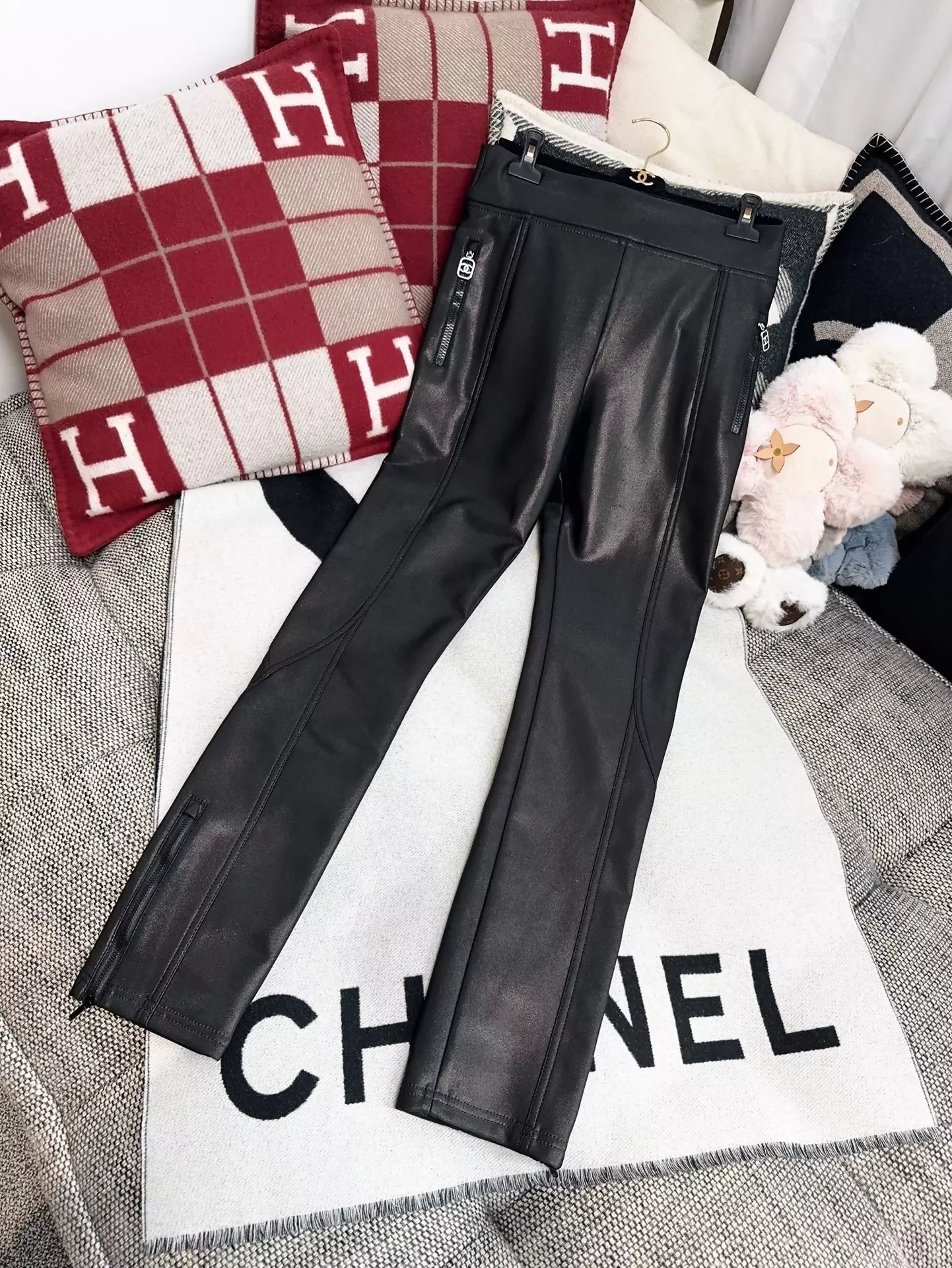Chanel 23n Coco Neige Black Leather Pants