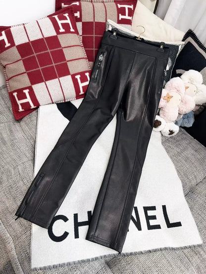 Chanel 23n Coco Neige Black Leather Pants