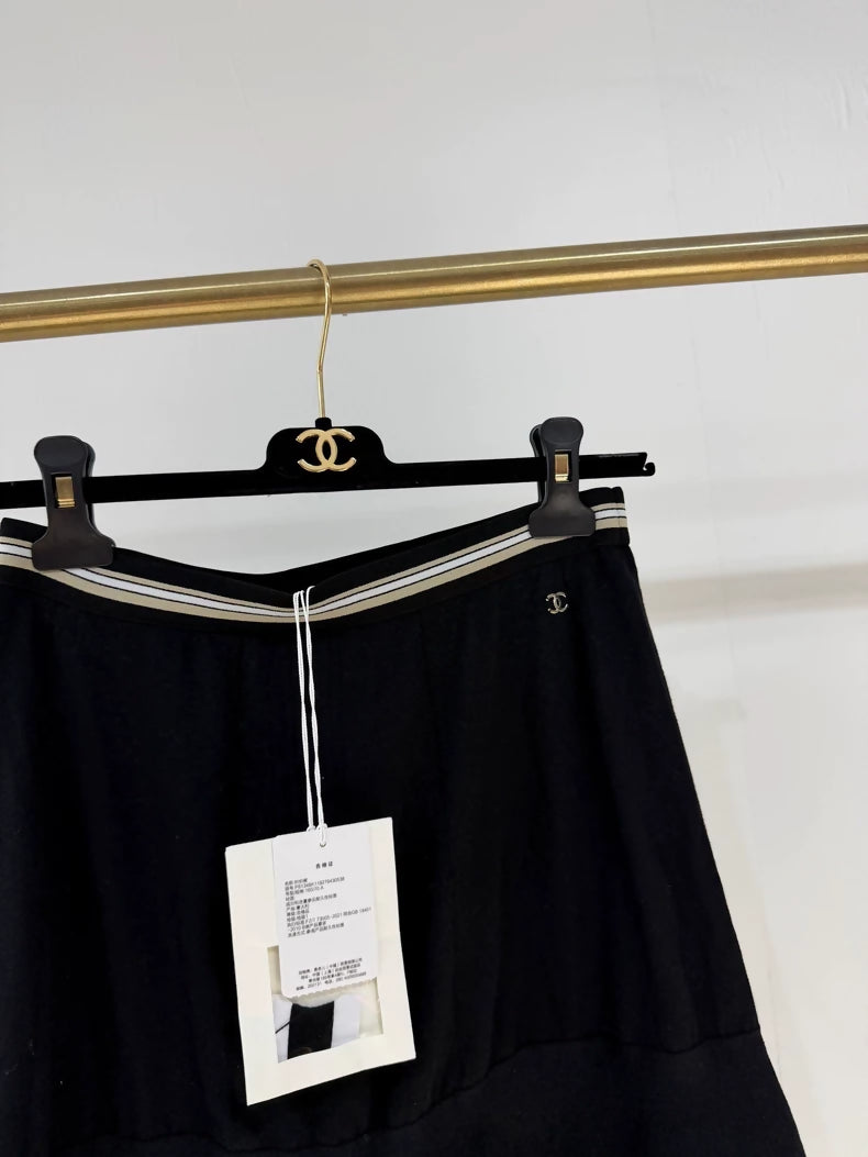 Chanel 26P Black Striped Metallic Double C Logo Short