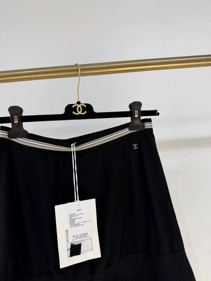 Chanel 26P Black Striped Metallic Double C Logo Short