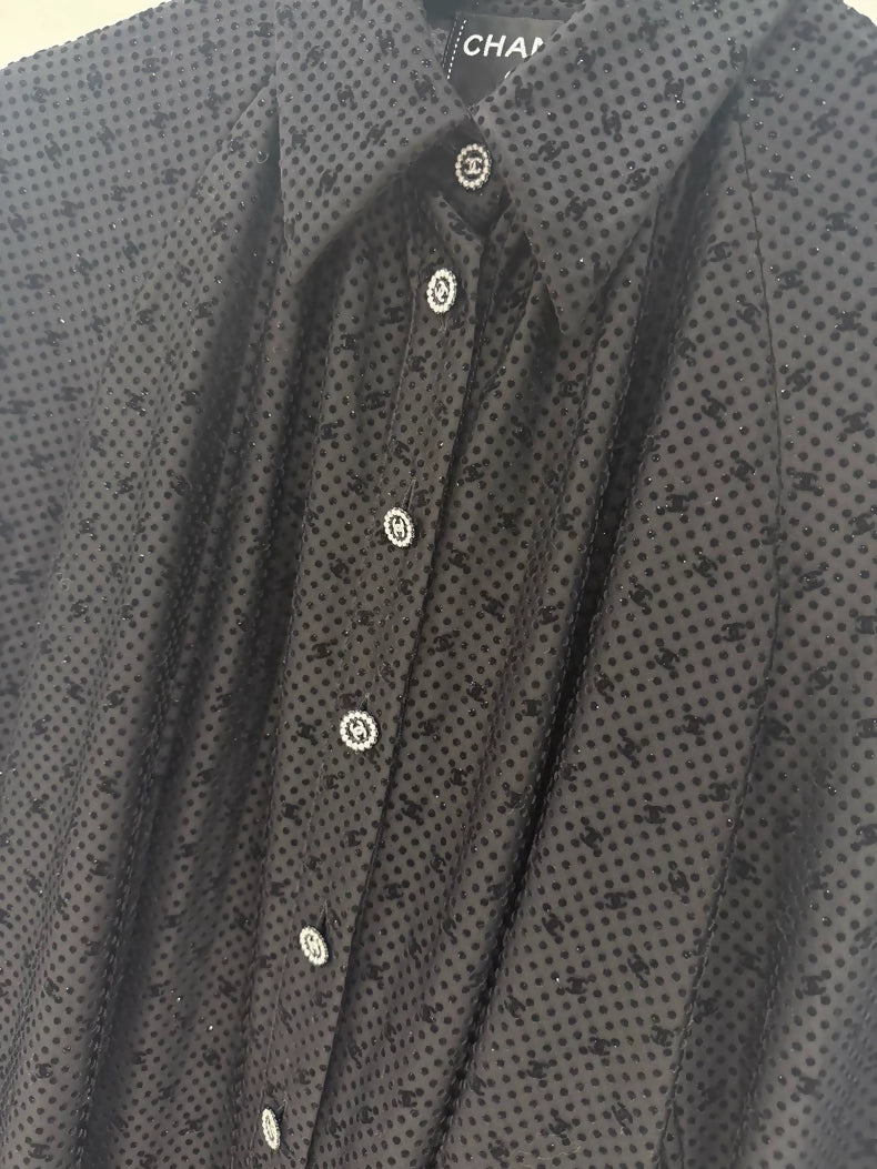 Chanel 24B Black Velvet Double C Logo Shirt,