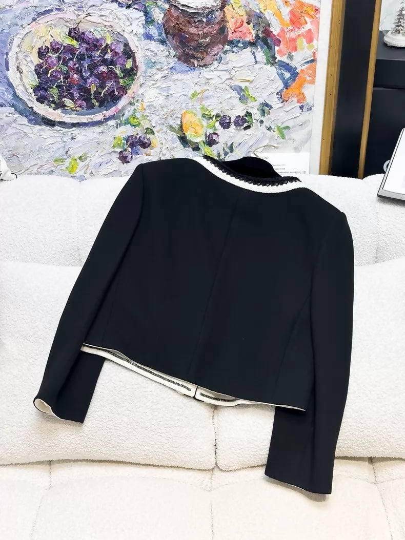 Chanel 22C Black and White Knitted Silk Cardigan