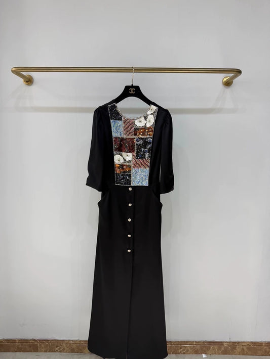 Chanel 25A black broderie evening gown