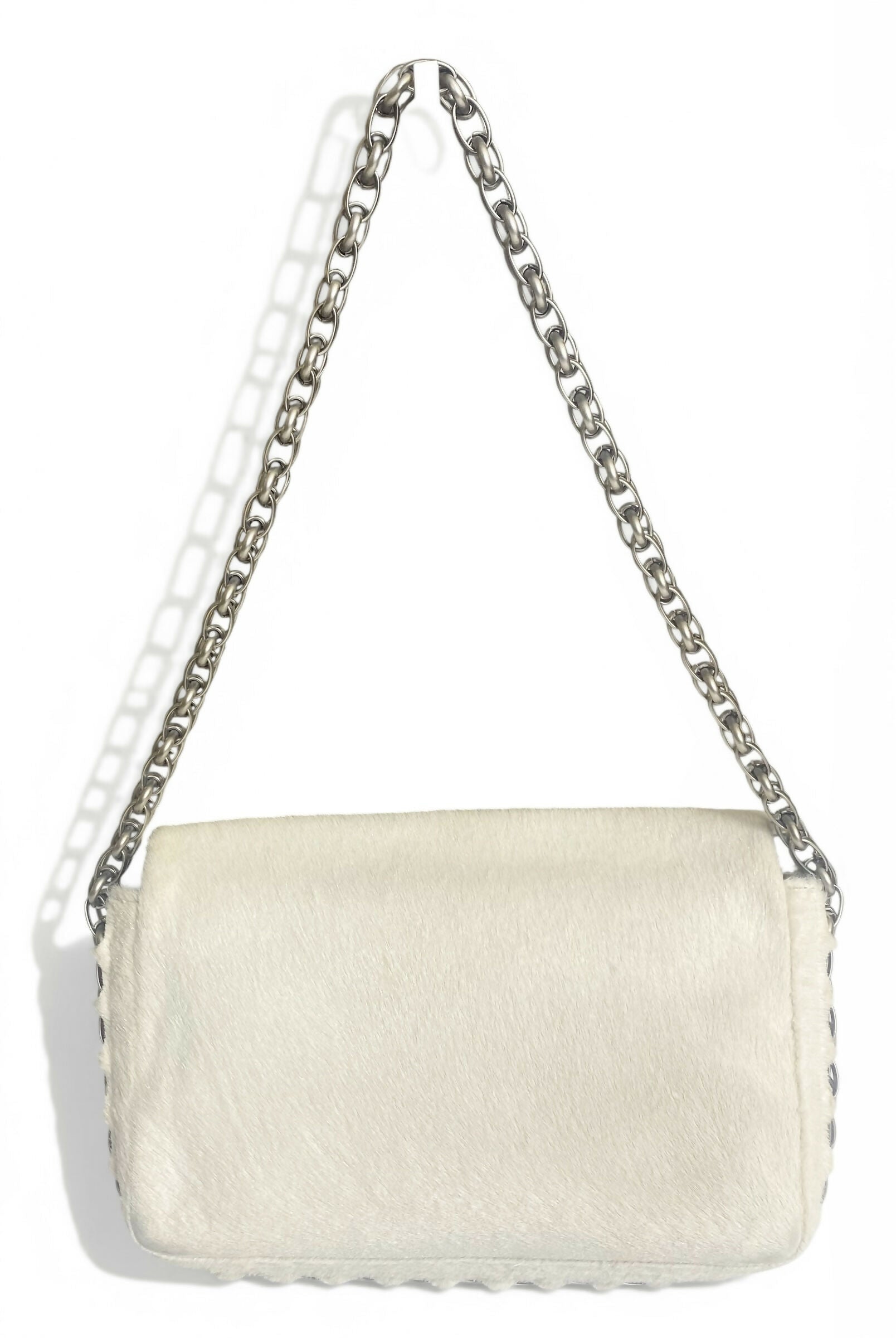 Ultra Rare Chanel 08A Huge Swarovski CC White Pony Classic Medium