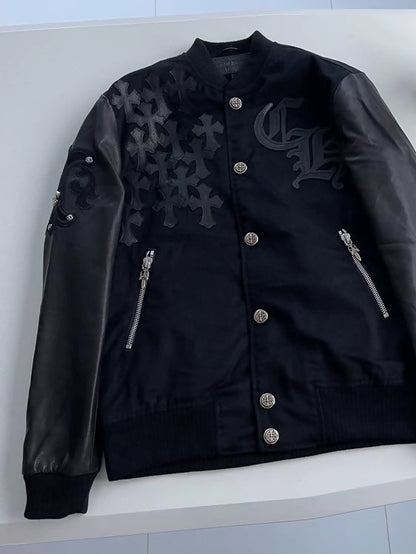 Chrome Hearts black jacket leather cross details