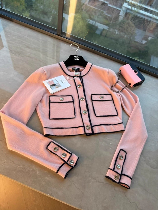 Chanel 21s pink and black cardigan