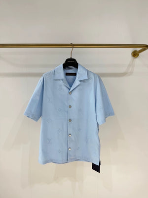 Louis Vuitton 26 MONOGRAM Blue Embossed Logo Short-Sleeve Shirt
