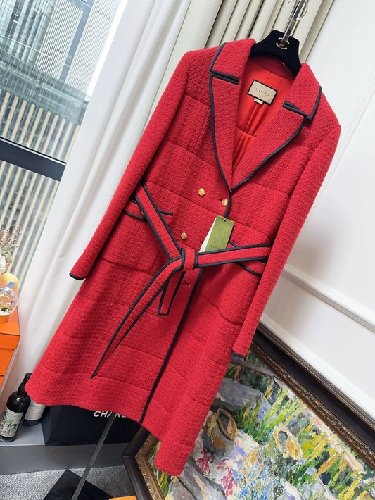 Gucci 2023 red tweed long coat