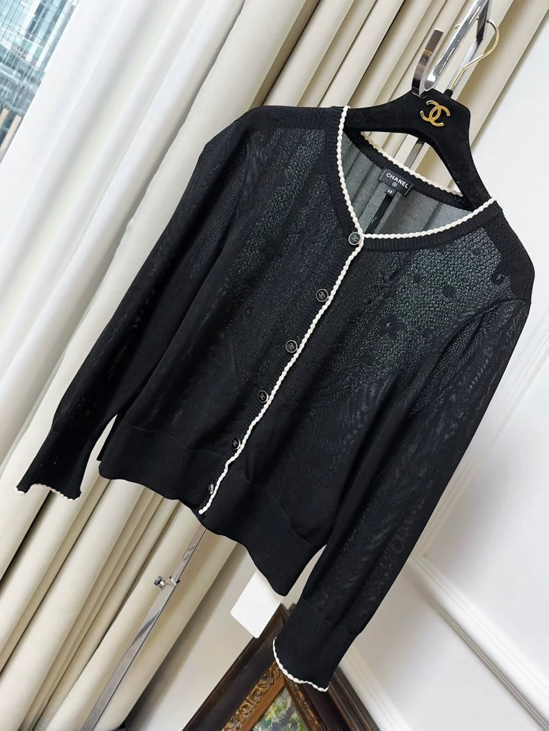 Chanel 24B Black and White Cardigan